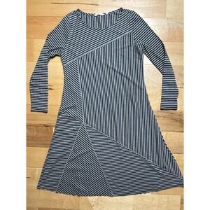 Soft Surroundings Long Sleeve Midi Dress M Gray Black Stripes